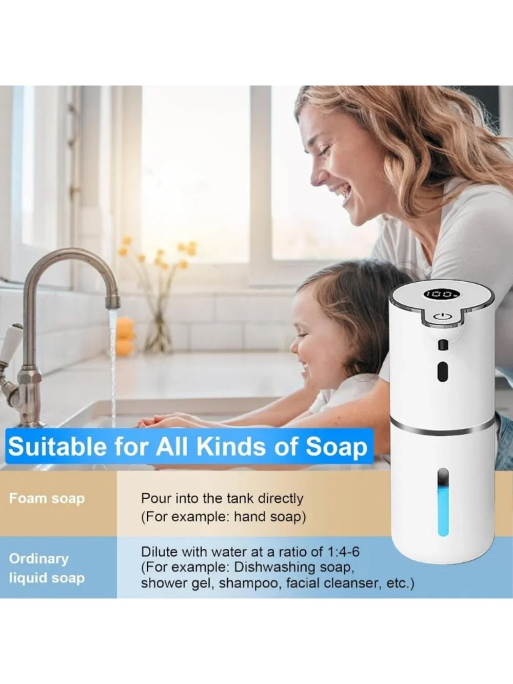 Touchless Automatic Foaming Soap Dispenser, USB Rechargeable, 6-Level